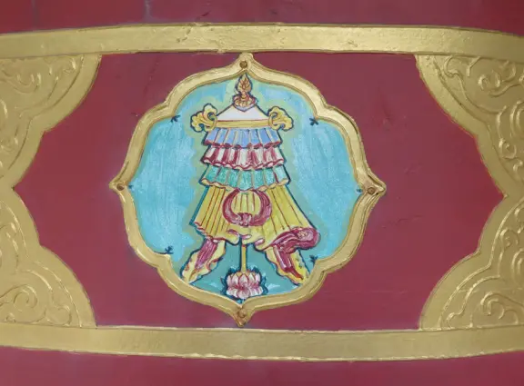 The public can come and walk the trail, turn the three prayer wheels, see the red temple and meditation hall, ring the chimes and gongs, and admire the sculptures.