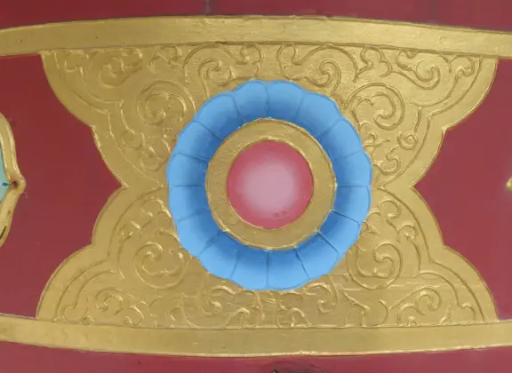 The public can come and walk the trail, turn the three prayer wheels, see the red temple and meditation hall, ring the chimes and gongs, and admire the sculptures.