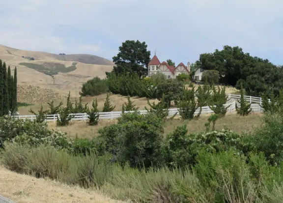 A steep 0.8 km walk through dry grasses over a hill and to the other side, with views of the lake on both sides.