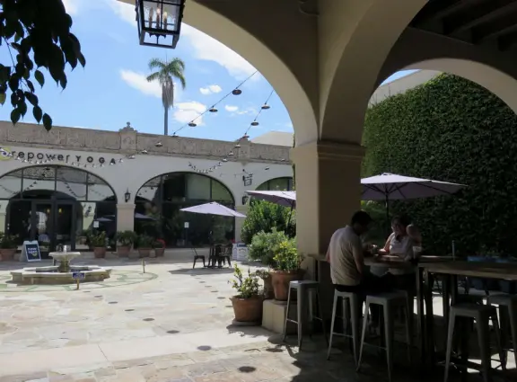 SB Public Market is a hip indoor space with cafes, and outdoor seating by a Spanish courtyard with views of quaint Victoria Court.