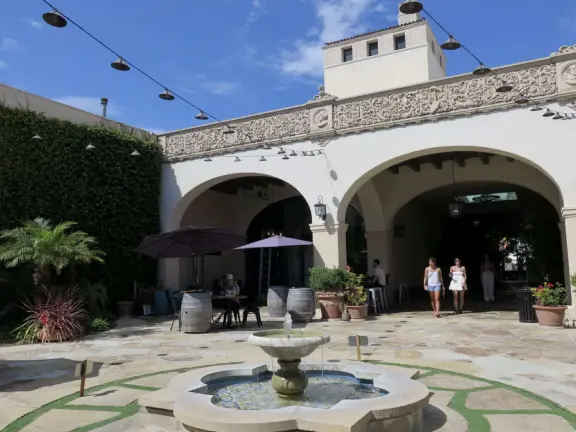 SB Public Market is a hip indoor space with cafes, and outdoor seating by a Spanish courtyard with views of quaint Victoria Court.