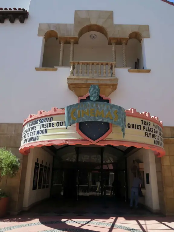 A pedestrian-only area on State Street with sidewalk cafes, good shopping, and colorful Spanish architecture.