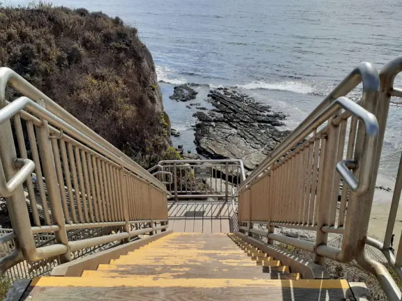 Walkway on the cliffs, in front of the resorts, that's bliss at sunset and in springtime when there are flowers galore. Take stairs down to a sheltered cove with tide pools.