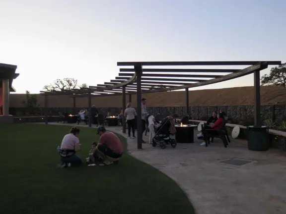 A wonderful exhibit on acres of undulating hills, with a field of lights resembling a flower field, and metal sculptures making patterns of light.