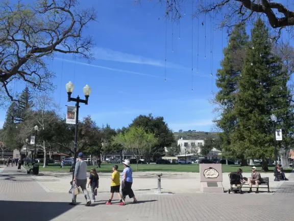 A great walkable downtown with a huge park, amazing playground, and cute stores and cafes.