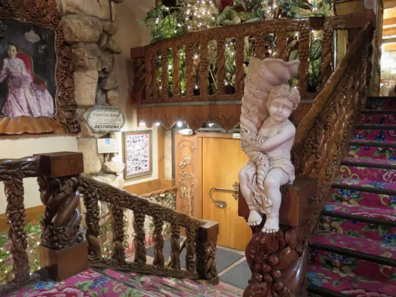 Walk the secret garden, plus admire the ranunculus flowers at the Madonna Inn entrance door in springtime, or swing, line, and ballroom dance on the fancy dance floor to live music most nights!