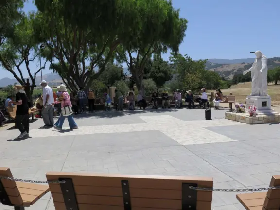 Yellow mission in lovely countryside.