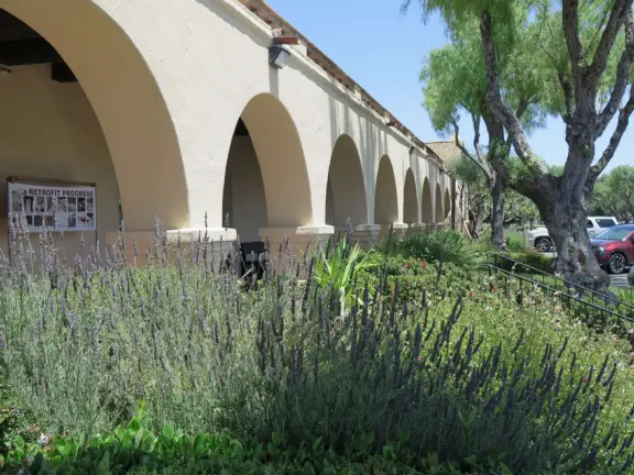 Yellow mission in lovely countryside.