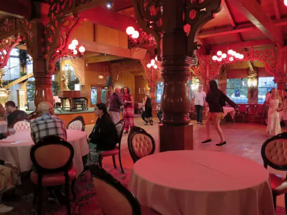 Walk the secret garden, plus admire the ranunculus flowers at the Madonna Inn entrance door in springtime, or swing, line, and ballroom dance on the fancy dance floor to live music most nights!