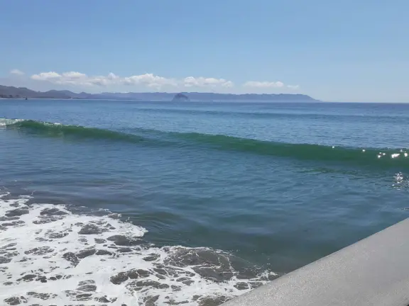 A pretty beachside town, with a wooden pier and wide windy beach with perfect views of Morro Rock, and colorful houses with gardens, backed by gently-sloping hills.