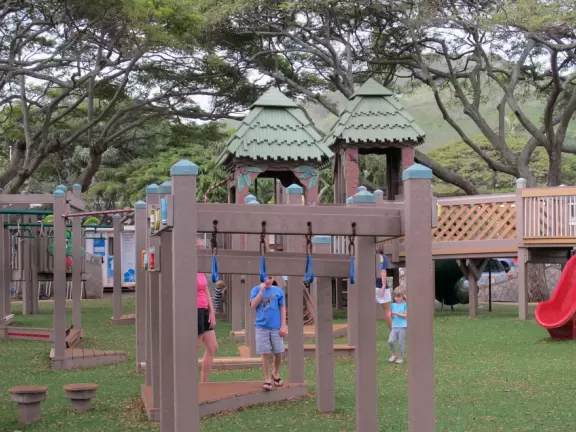 Imaginative, wooden playground- a very rare thing on Oahu.