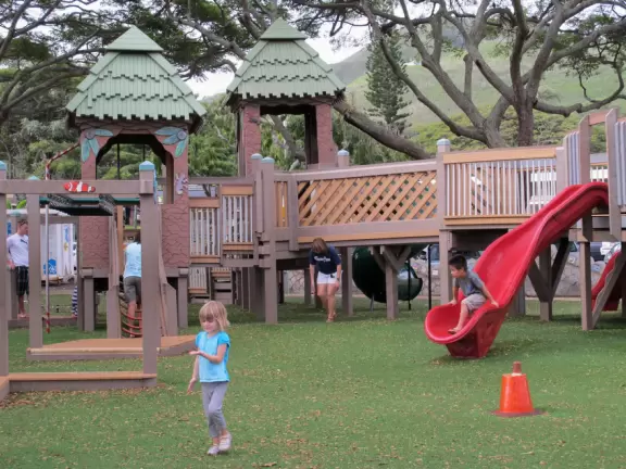 Imaginative, wooden playground- a very rare thing on Oahu.