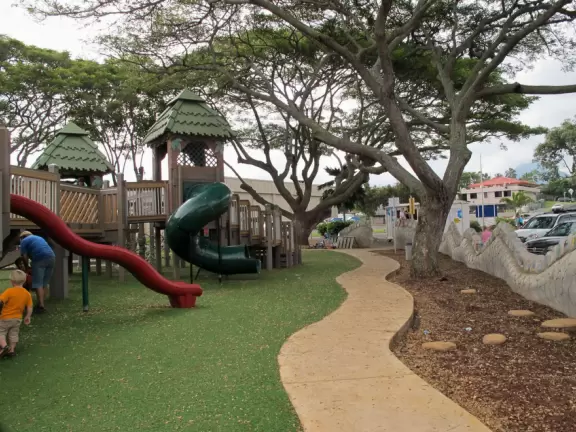 Imaginative, wooden playground- a very rare thing on Oahu.
