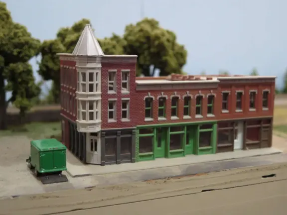 Cute yellow building, a historic train depot, only open 2 hours a week and during model railroad days in April and October.