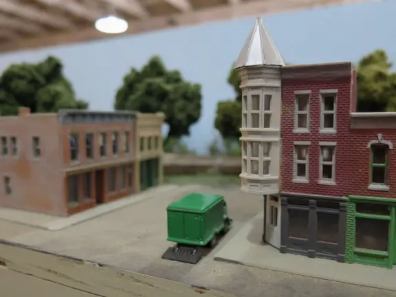 Cute yellow building, a historic train depot, only open 2 hours a week and during model railroad days in April and October.