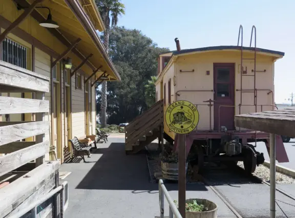 Cute yellow building, a historic train depot, only open 2 hours a week and during model railroad days in April and October.