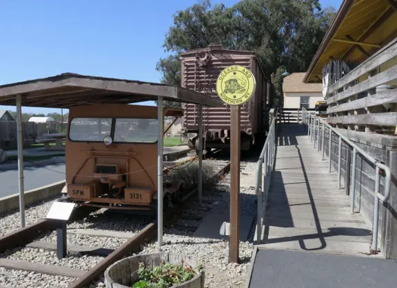 Cute yellow building, a historic train depot, only open 2 hours a week and during model railroad days in April and October.