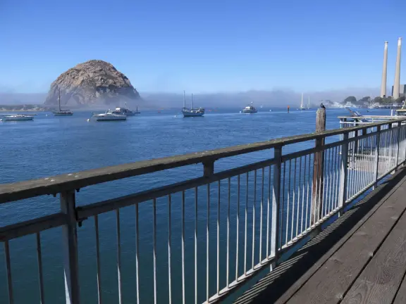 Lovely walkway on the water in front of the cafes in Morro Bay! Mosaic sculptures play area for kids.