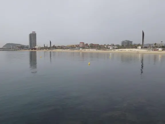 A flat, straight beach with a wide boardwalk where fitness reigns supreme! It reminded me of Venice Beach in California.