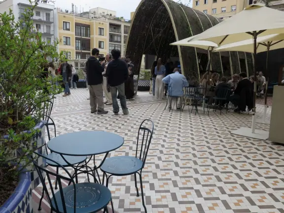 Extremely crowded tour of mansion renovated by Gaudi, on the elegant Passeig de Gracia street.