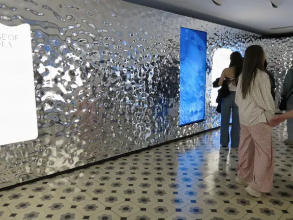 Extremely crowded tour of mansion renovated by Gaudi, on the elegant Passeig de Gracia street.