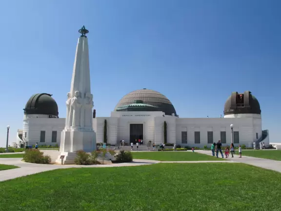 Art Deco observatory perched on a hill above LA with views of the iconic Hollywood sign, the downtown skyline, and the greater LA basin.