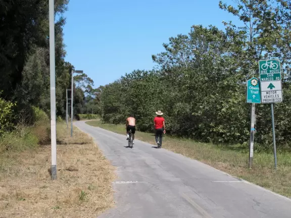 Bike alongside a bubbling creek, surrounded by tall trees, without the noise or fumes of cars, all the way from Hope Ranch, past Goleta Beach and UCSB, to Isla Vista!