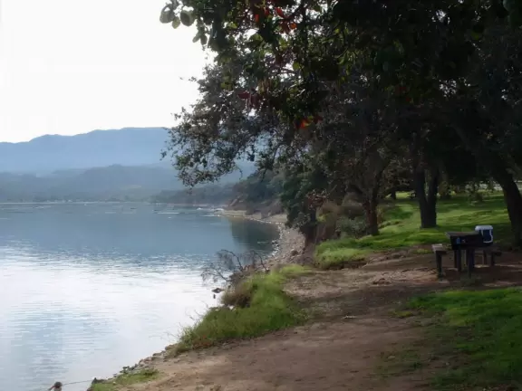 A serene lake with an interesting nature center.