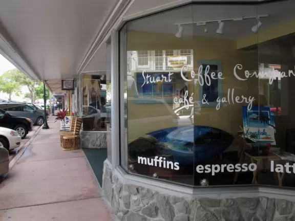 Historic main strip that looks dowdy from a distance but is actually very nice up close! Incredible waterfront stage and boardwalk!