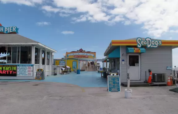 Best surfing in Florida! Beach and pier with slightly rundown restaurants.