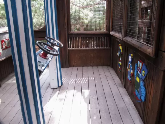 Amazing wooden playground with splash pad and gizmos galore, plus carousel and free science museum, all in a tropical setting.