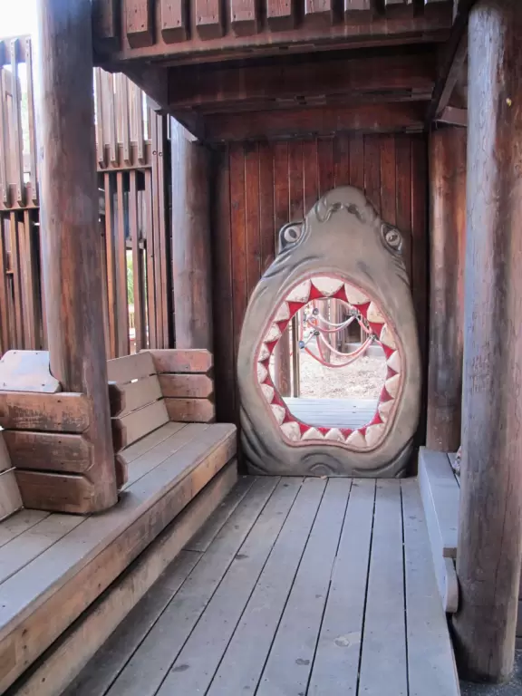 Amazing wooden playground with splash pad and gizmos galore, plus carousel and free science museum, all in a tropical setting.
