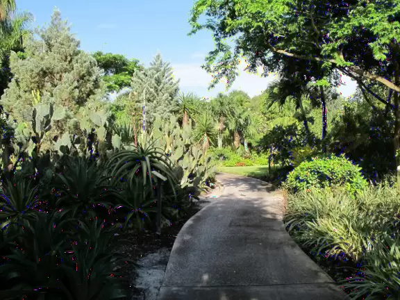 Pretty&nbsp;gardens with a wide assortment of tropical plants- a surprising find in an industrial area.