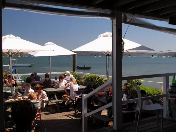 Everything a restaurant should be: surreal views of blue-green water set off by white decor, plus reasonable prices.