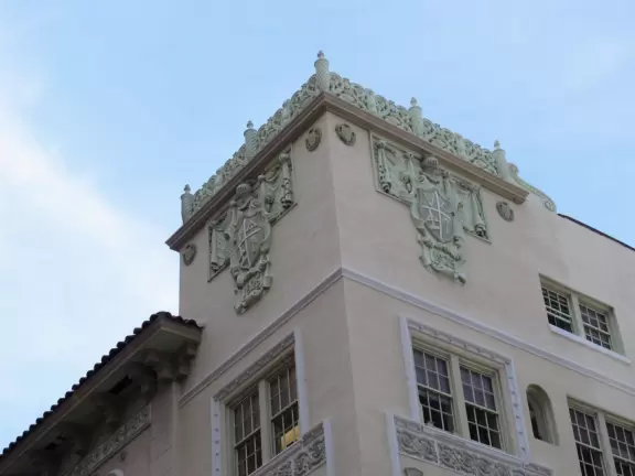 Main strip of West Palm Beach, with colorful and inviting architecture and decorations.