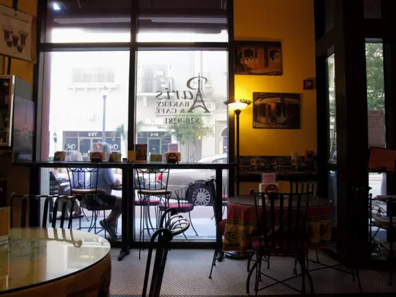 Main strip of West Palm Beach, with colorful and inviting architecture and decorations.
