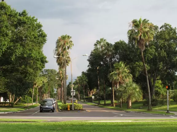 Private university with raised views over a lake, and Frank Lloyd Wright architecture.