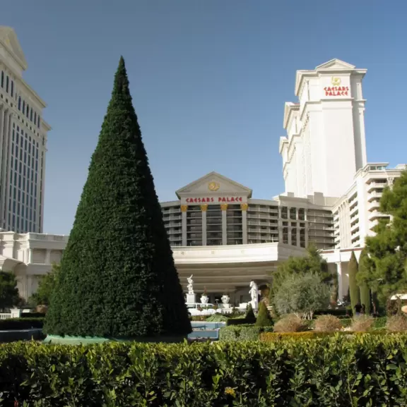 Las Vegas' main street, with huge themed hotels.