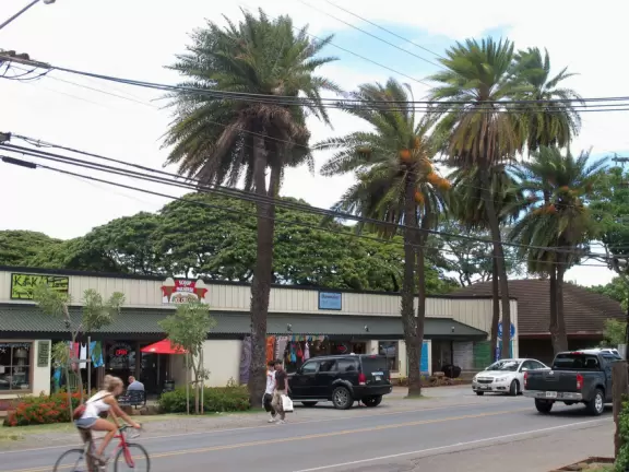 Old plantation town with surf shops, art galleries, and restaurants.